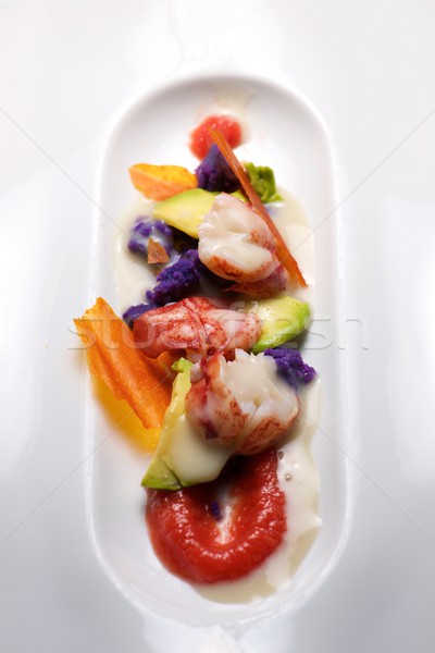 Hummer Sauce Gemüse weiß Platte Essen Stock foto © pedrosala