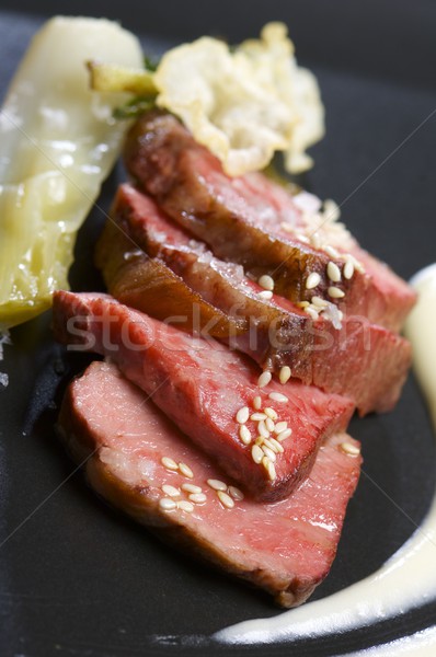 [[stock_photo]]: Steak · légumes · sauce · faible · semences · dîner
