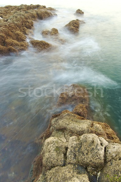 Hullámok sziklák Madeira sziget Portugália textúra Stock fotó © pedrosala