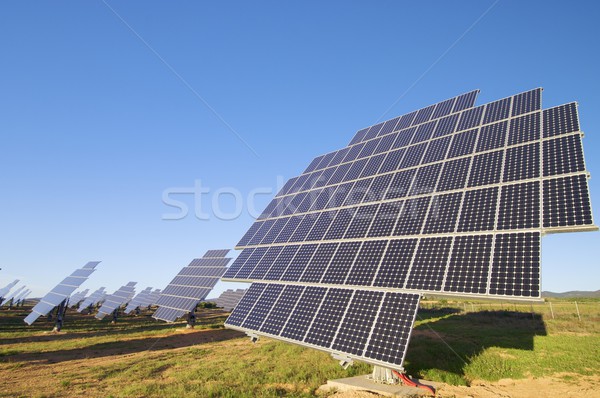 Stock foto: Photovoltaik · solar · Bereich · blauer · Himmel · industriellen · Zukunft