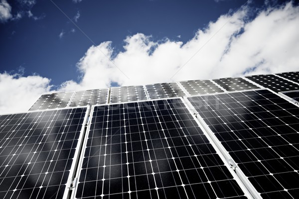 Detaliu fotovoltaice panou regenerabile electric Imagine de stoc © pedrosala