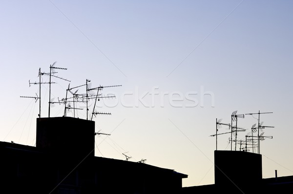 Siluetleri tv gökyüzü televizyon arka plan mavi Stok fotoğraf © pedrosala