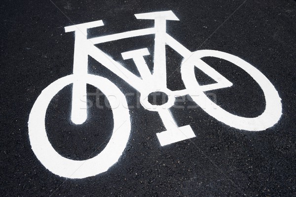 Foto stock: Bicicleta · assinar · pintado · rua · estrada