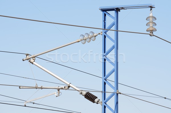 Feroviar Blue Sky cer tren cablu energie Imagine de stoc © pedrosala