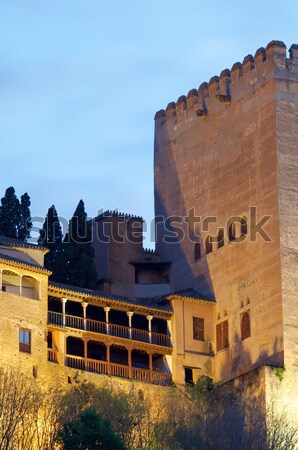 Coucher du soleil alhambra célèbre vue arbre ville [[stock_photo]] © pedrosala