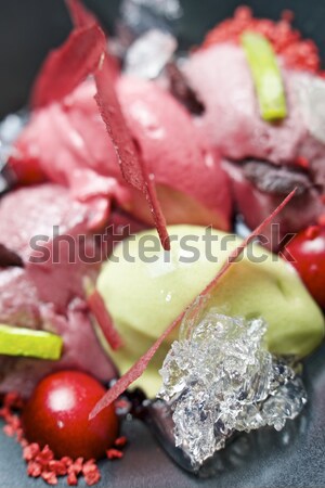 [[stock_photo]]: Fraise · pistache · crème · glacée · cerises · noir · bol