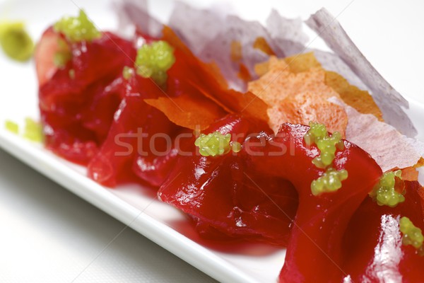 [[stock_photo]]: Rouge · thon · faible · blanche · soucoupe · poissons