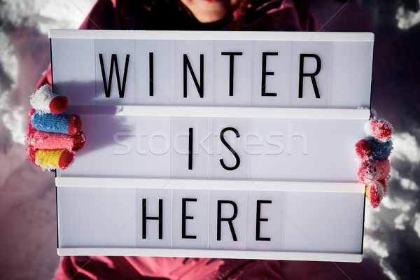 Foto stock: Inverno · aqui · slogan · menina · mulher · montanha