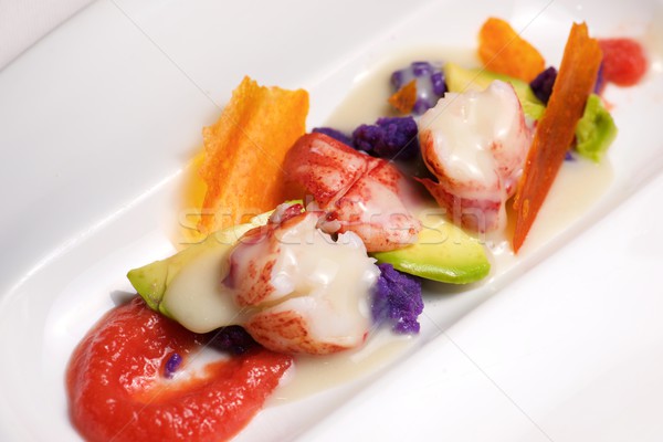 Homard sauce légumes blanche plaque poissons Photo stock © pedrosala