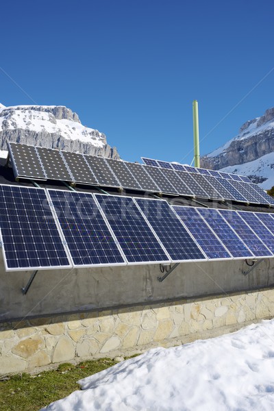 Energia solar fotovoltaica telhado cabana vale neve Foto stock © pedrosala