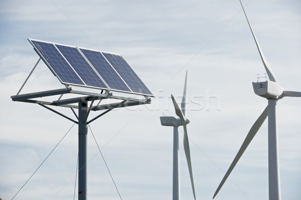 [[stock_photo]]: énergies · renouvelables · moulin · à · vent · photovoltaïque · panneau · énergie · production