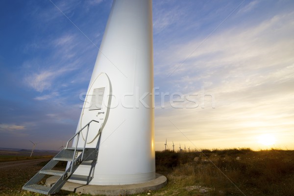 Foto stock: Viento · energía · eléctrica · poder · producción · puesta · de · sol