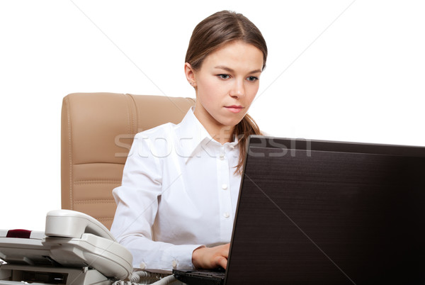 Sério mulher computador escritório local de trabalho isolado branco Foto stock © pekour