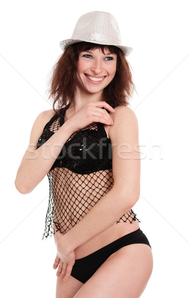 Táncos lány bikini net cédula izolált Stock fotó © pekour