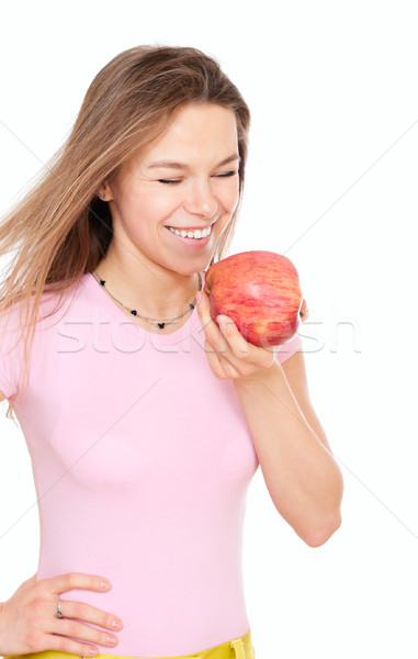 [[stock_photo]]: Jeunes · heureux · femme · pomme