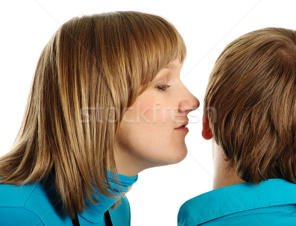 Kobieta ucha człowiek odizolowany biały rodziny Zdjęcia stock © pekour