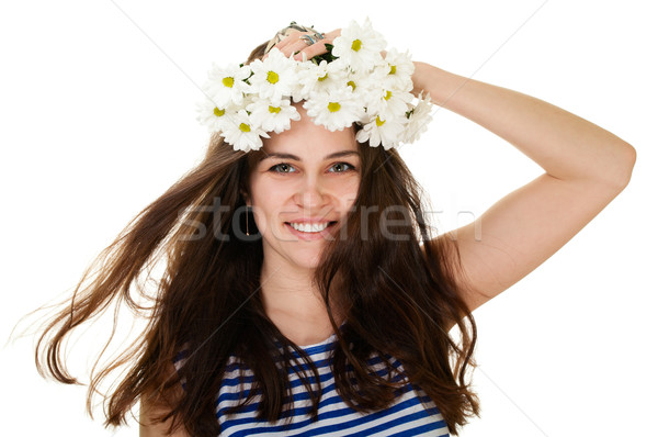 Girl in chamomile wreath and sailor singlet Stock photo © pekour