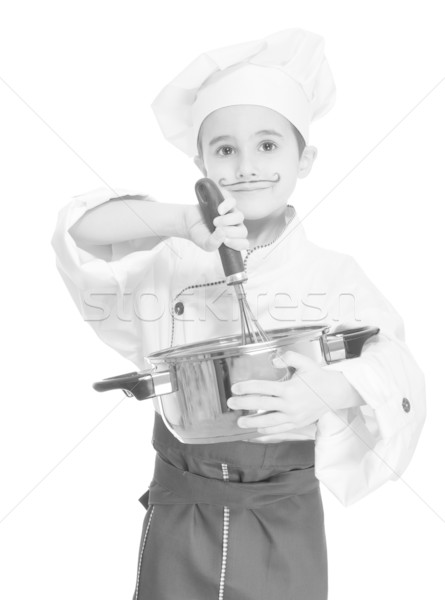 Wenig Küchenchef Küchengerät Kochen isoliert weiß Stock foto © pekour