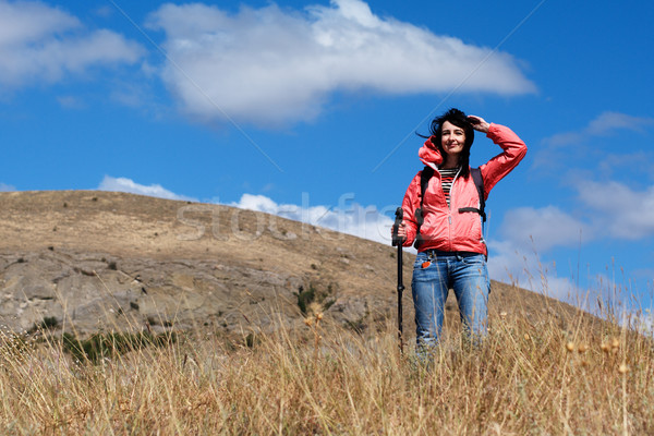 Tourist woman in mountains Stock photo © pekour