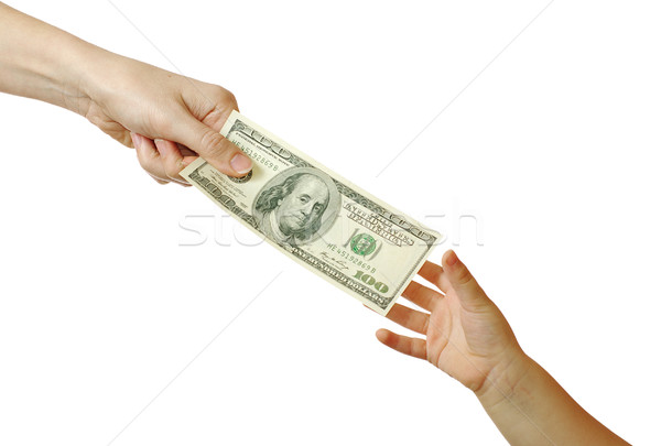 [[stock_photo]]: Maman · poche · argent · fils · 100 · dollars