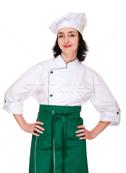 Bela mulher chef uniforme isolado branco trabalho Foto stock © pekour