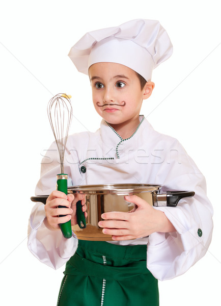 Piccolo chef utensile da cucina sorpreso isolato bianco Foto d'archivio © pekour