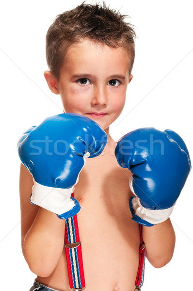 Little bully boy with black eye in boxing gloves wet Stock photo © pekour
