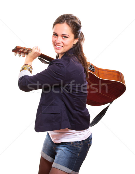 Menina para baixo guitarra isolado branco diversão Foto stock © pekour