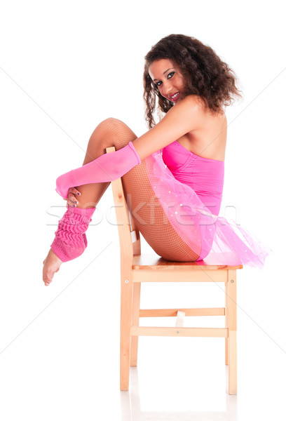 舞蹈家 黑色 女孩 坐在 椅子 芭蕾舞 商業照片 © pekour