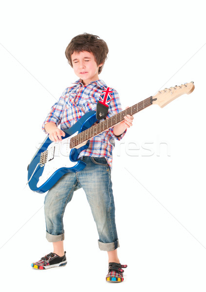 Little boy britpop style with electoguitar full body Stock photo © pekour