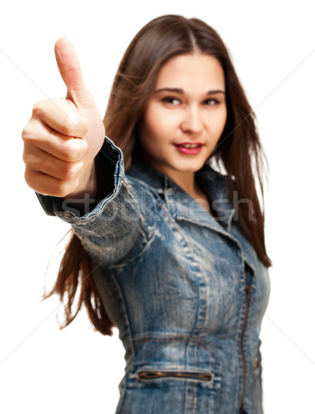 年輕女子 拇指 上 孤立 白 女子 商業照片 © pekour