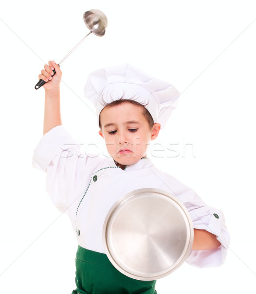 Foto stock: Pequeño · enojado · nino · cocinar · jugar · caballero