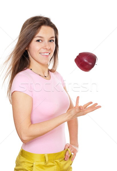 Młodych szczęśliwy kobieta jabłko odizolowany Zdjęcia stock © pekour