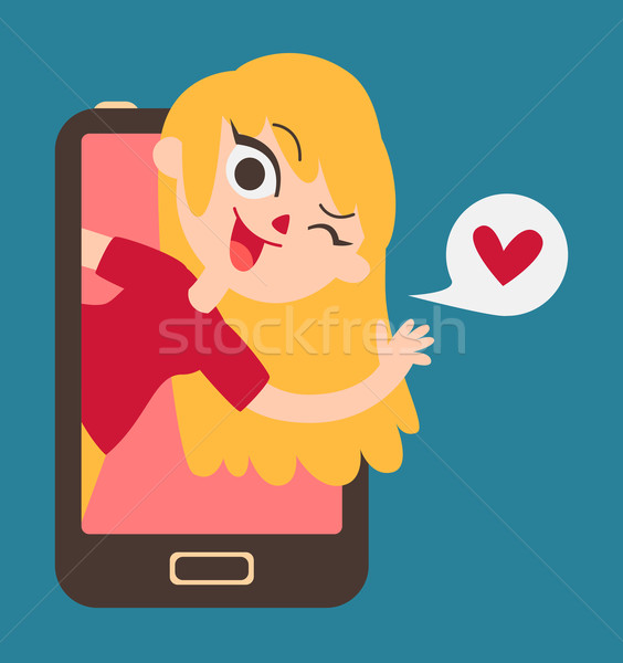 Cute Lover Girl Showing on Phone Screen Stock photo © penguinline