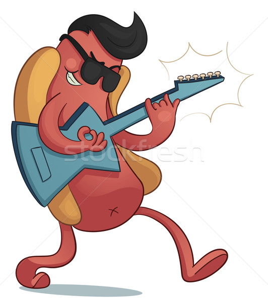 Crazy Hot Dog Playing Electric Guitar Stock photo © penguinline