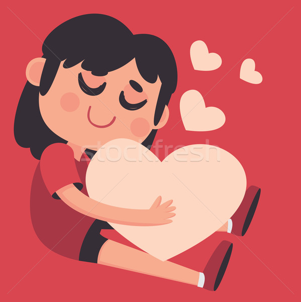 Cute Girl Hugging a Big Heart Stock photo © penguinline