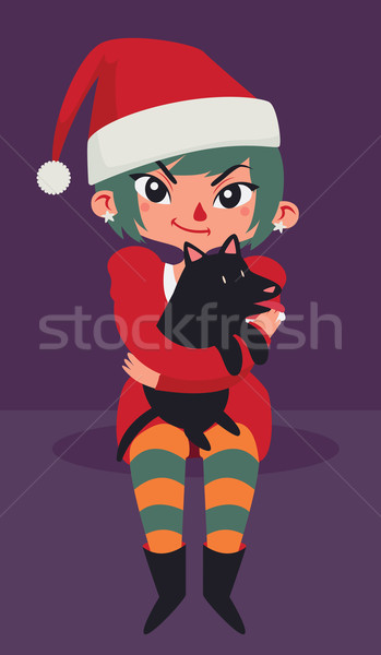 Christmas Girl Sitting with a Dog on her Lap Stock photo © penguinline