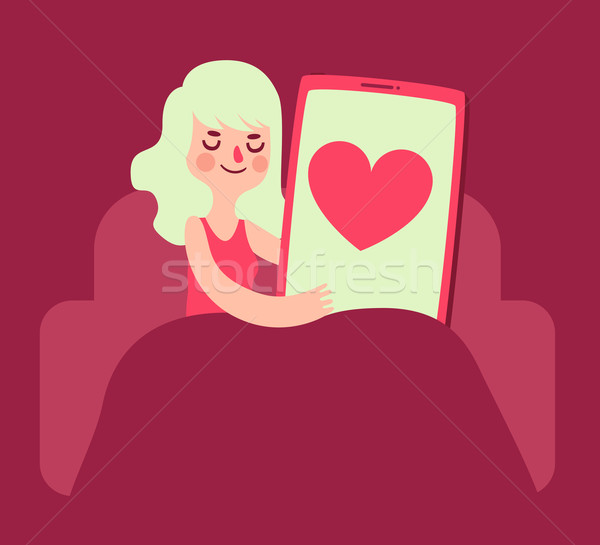 девушки любви телефон Cartoon сотового телефона сердце Сток-фото © penguinline