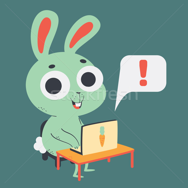 Cute Bunny компьютер Cartoon сидят морковь Сток-фото © penguinline
