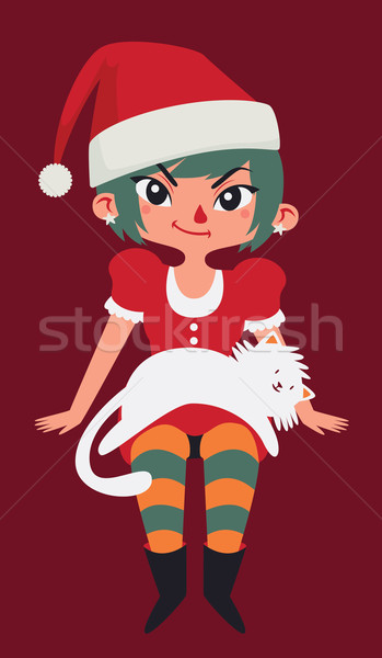 Christmas Girl Sitting with a Cat on her Lap Stock photo © penguinline