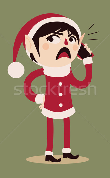 Cartoon Elf Holding a Cell Phone Stock photo © penguinline