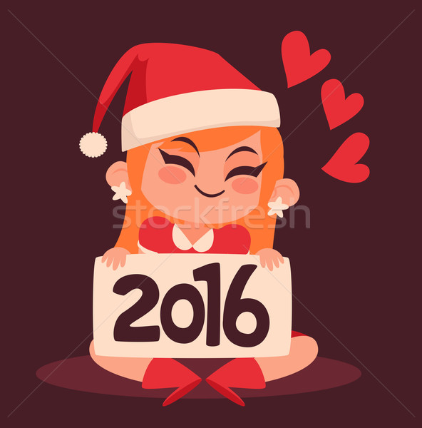 Christmas Girl Holding a 2016 New Year Sign Stock photo © penguinline