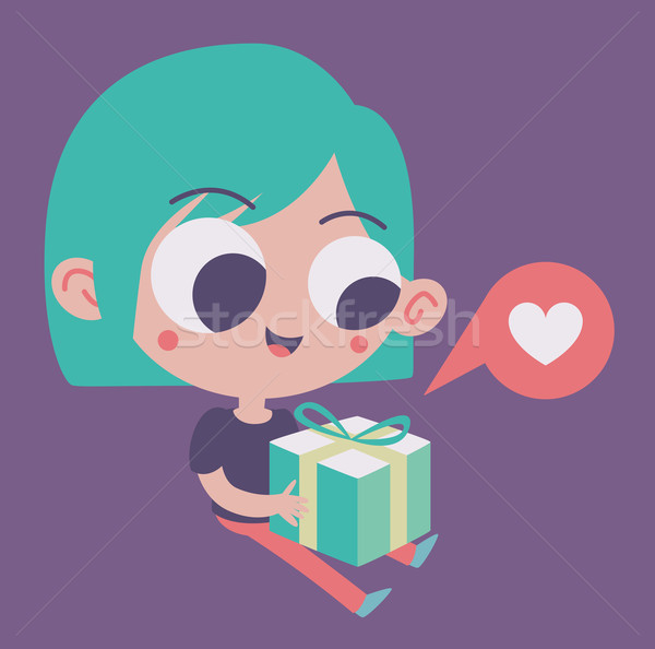 Cute Girl in Love Holding a Present Stock photo © penguinline