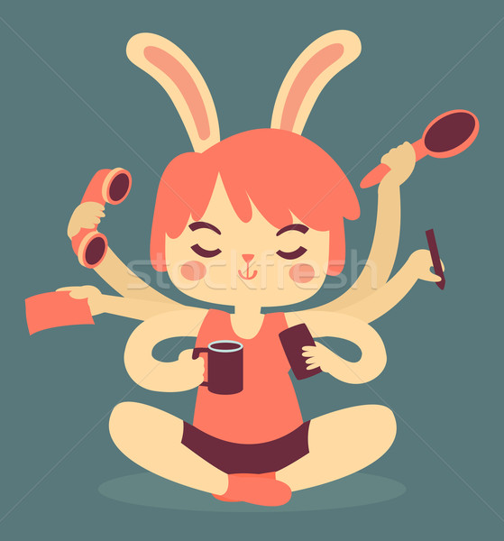 Cartoon Bunny Multitasking Stock photo © penguinline