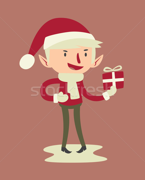 Cartoon Elf Holding a Wrapped Git Box Stock photo © penguinline