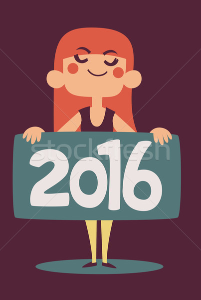 Cartoon Girl Celebrating Holding a 2016 New Year Sign Stock photo © penguinline