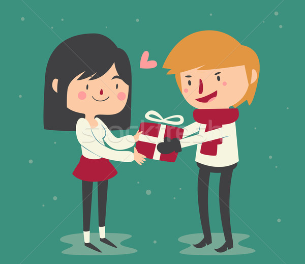Cute Couple Trading Gifts Stock photo © penguinline