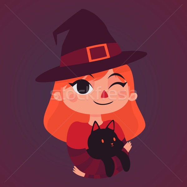 Witch Girl Holding a Black Cat Stock photo © penguinline