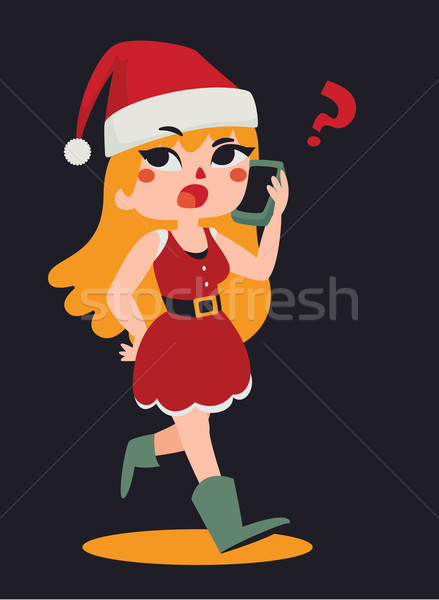 Christmas Girl Walking and Talking on the Phone Stock photo © penguinline