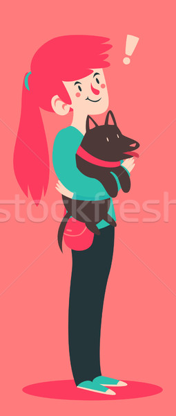 Aranyos lány éleslátás tart kutya rajz Stock fotó © penguinline